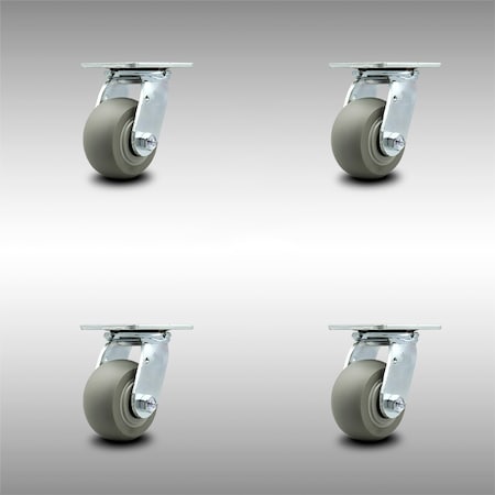 Service Caster 4 Inch SS Thermoplastic Rubber Caster Set with Roller Bearing and Swivel Lock SCC-SS30S420-TPRRD-BSL-4